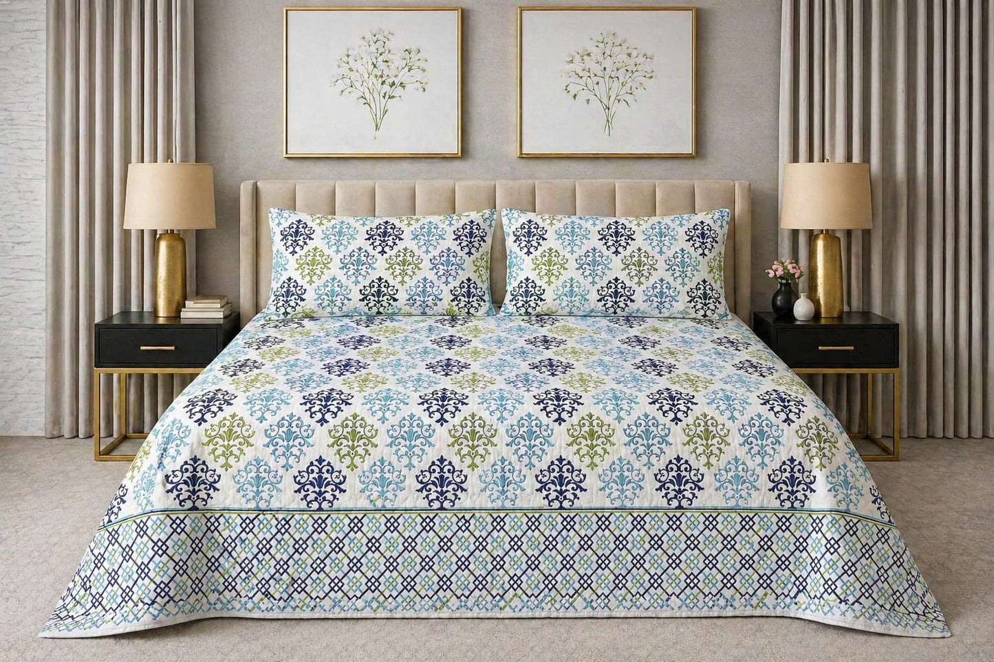 Aqua Motif — King Bedsheet Set