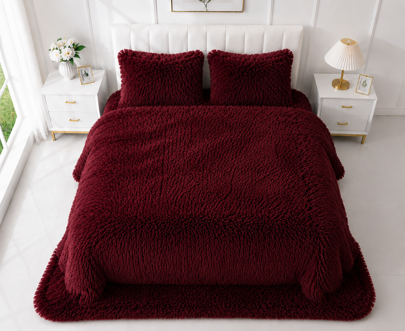 4-Piece Shaggy Quilt Set — Maroon — view 3