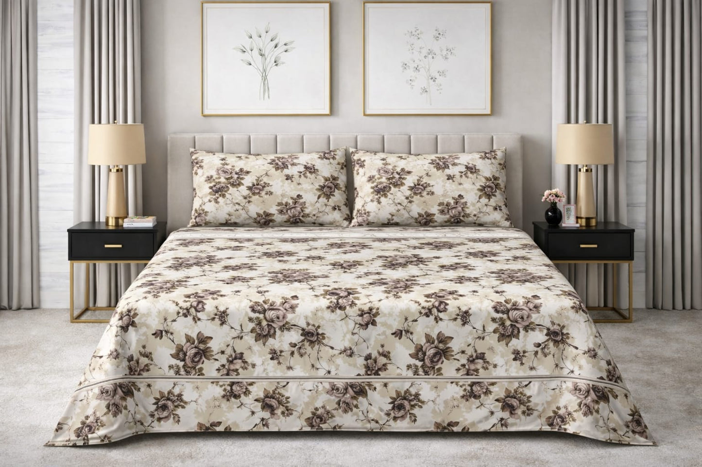Vintage Floral Cream — King Bedsheet Set