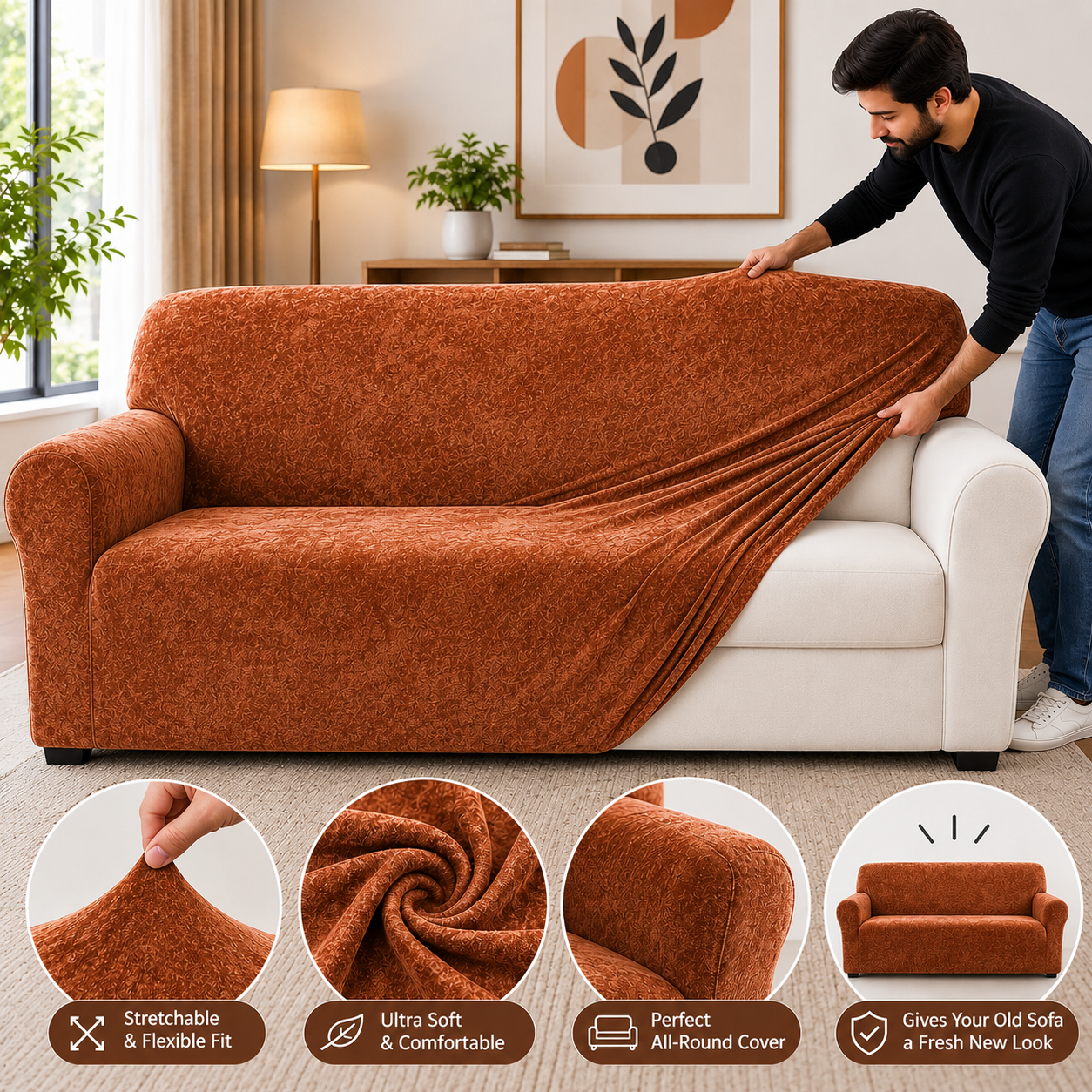 Copper - Plush velvet sofa Cover