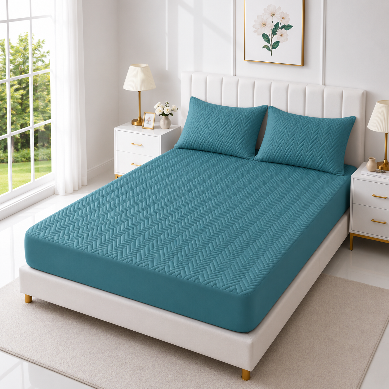 Quilted Waterproof Mattress Cover with Pillows — Zinc