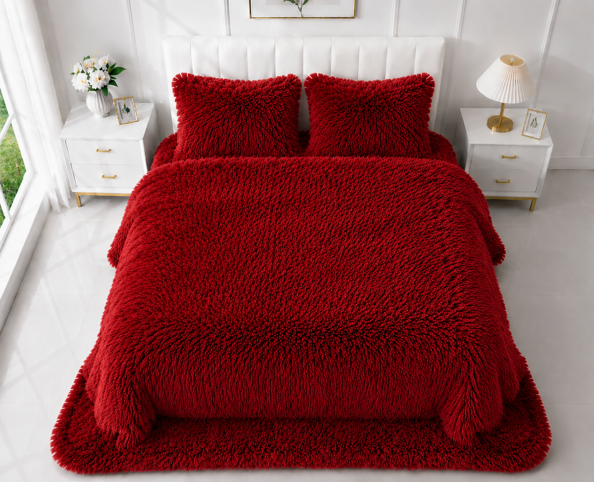 4-Piece Shaggy Quilt Set — Red — view 3