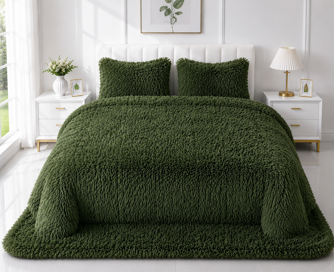 4-Piece Shaggy Quilt Set — Green — view 4