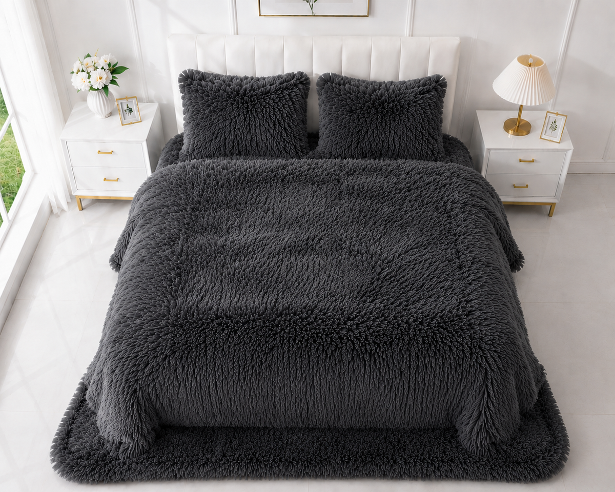 4-Piece Shaggy Quilt Set — Dark Grey — view 3