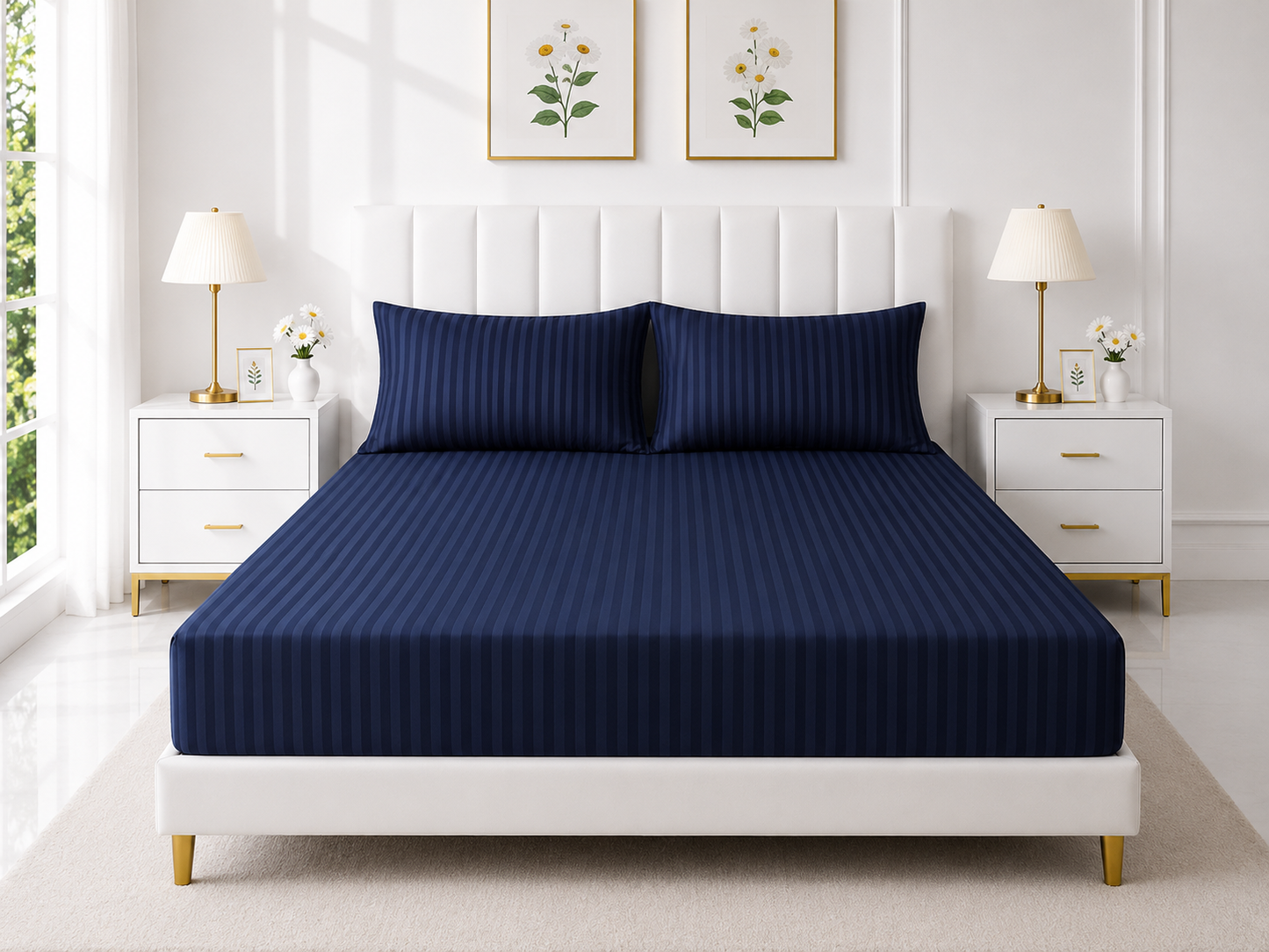 Stripe Fitted Bedsheet - Navy Blue