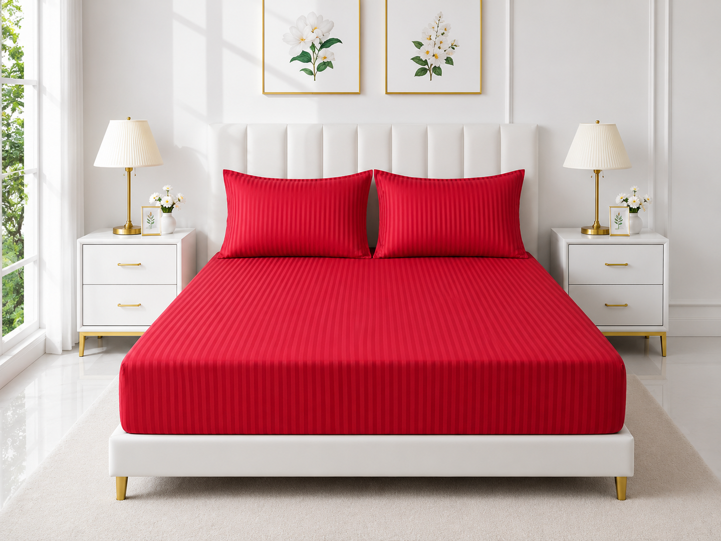 Stripe Fitted Bedsheet - Red