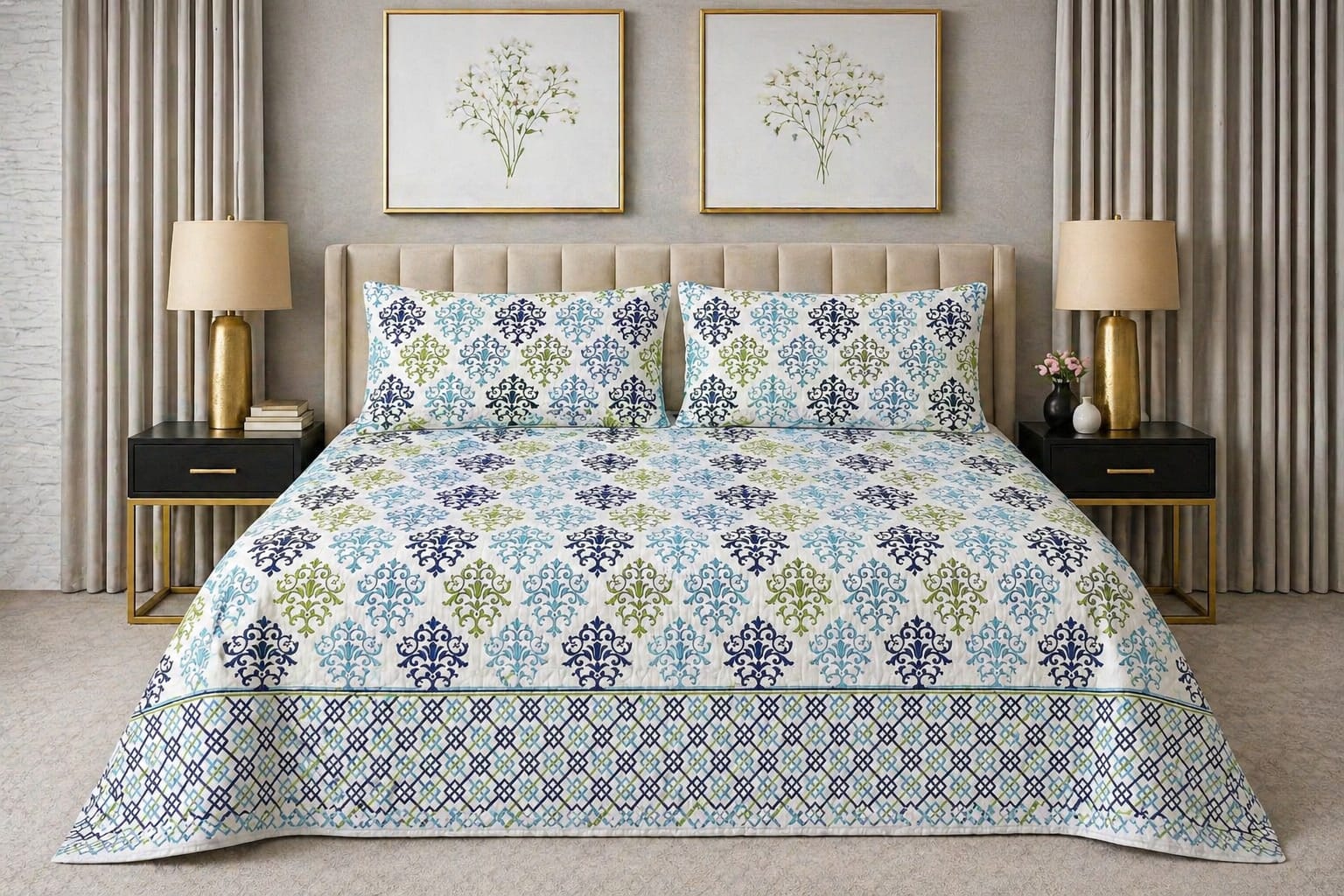 Aqua Motif — King Bedsheet Set