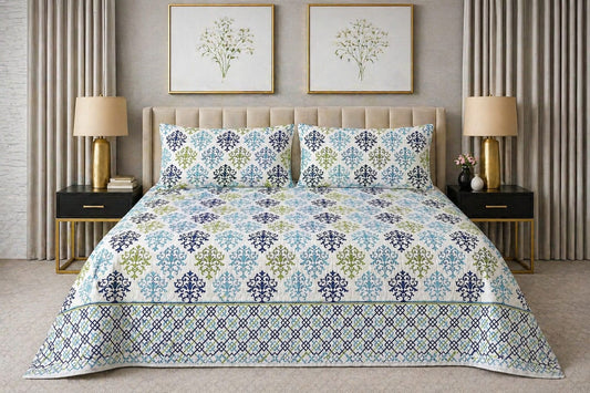 Aqua Motif — King Bedsheet Set