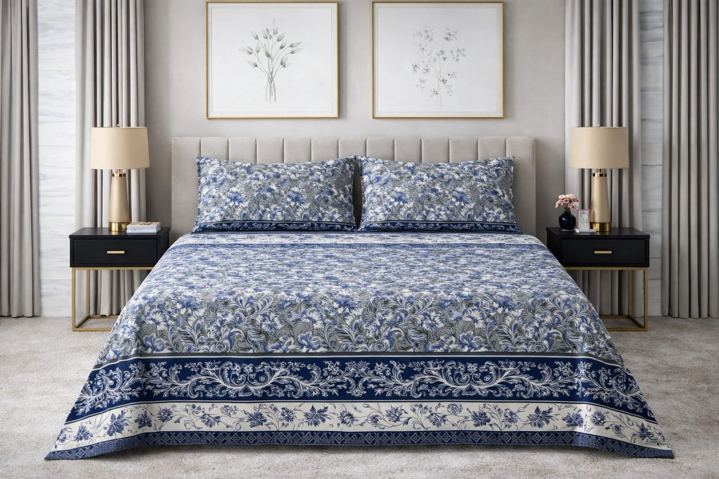 Blue Vintage Garden — King Bedsheet Set