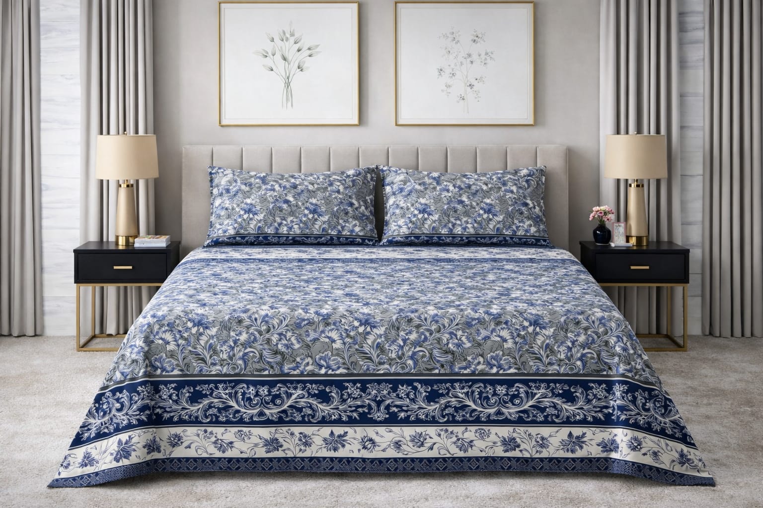 Blue Vintage Garden — King Bedsheet Set