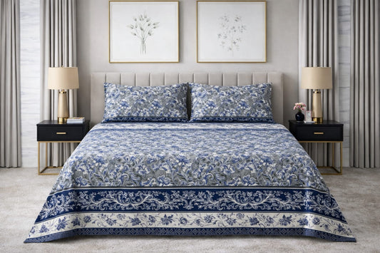 Blue Vintage Garden — King Bedsheet Set