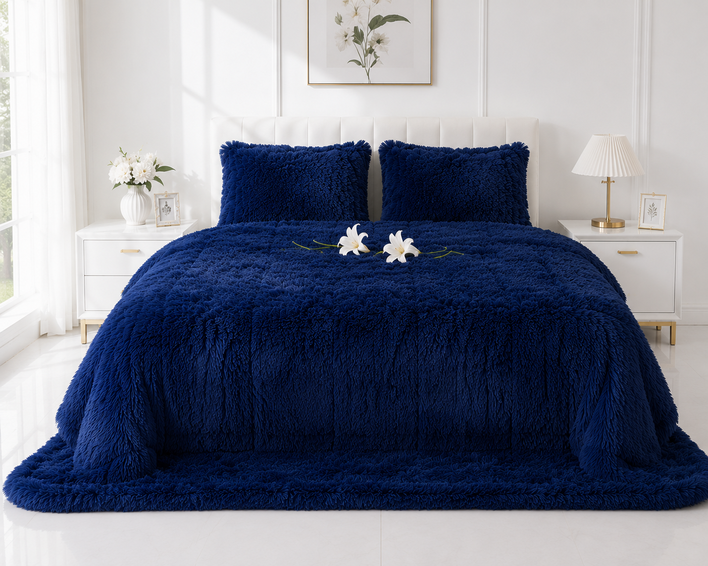 4-Piece Shaggy Quilt Set — Blue — view 4
