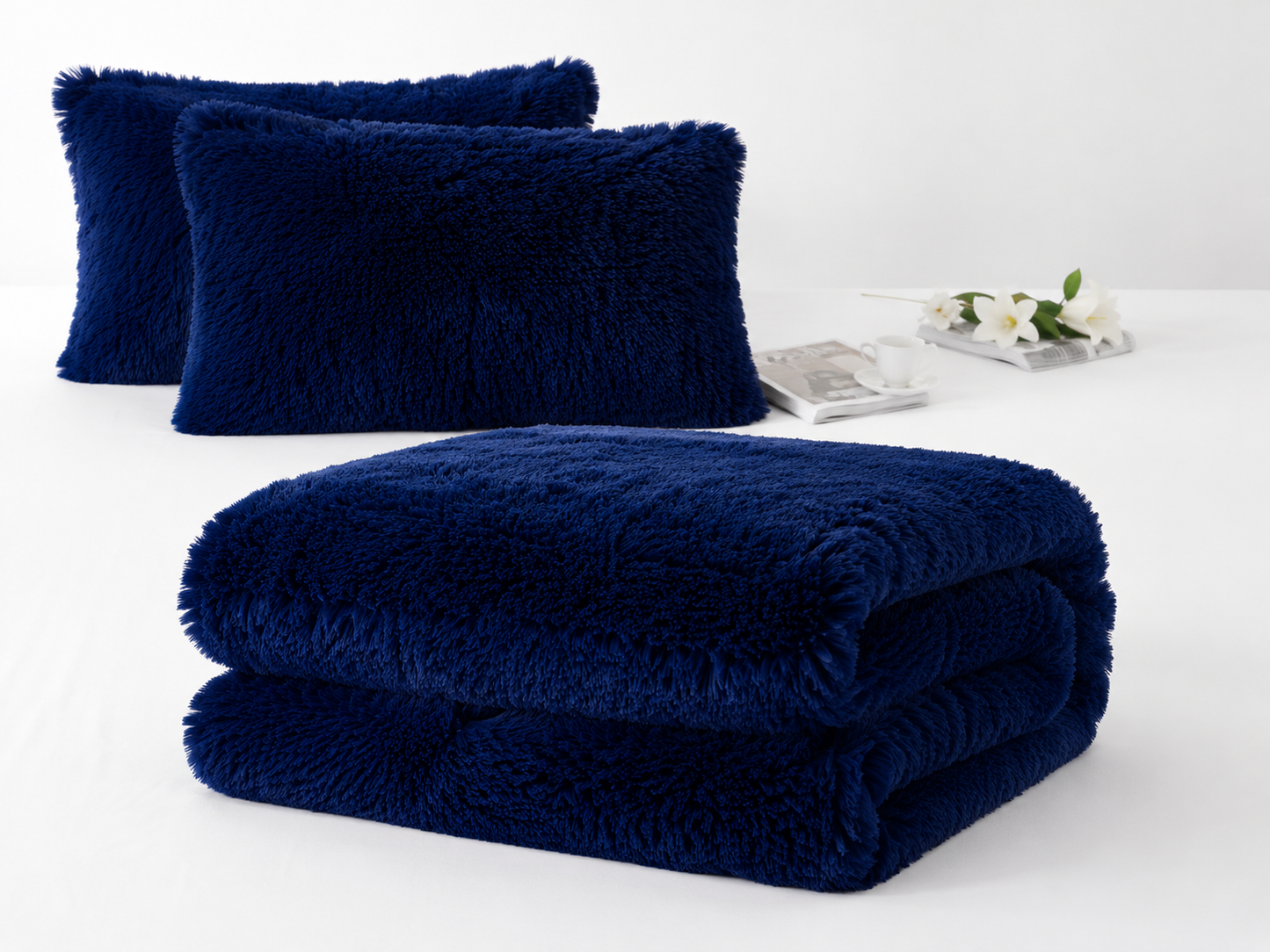 4-Piece Shaggy Quilt Set — Blue — view 3