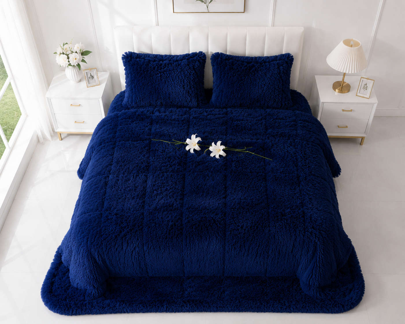 4-Piece Shaggy Quilt Set — Blue — view 2