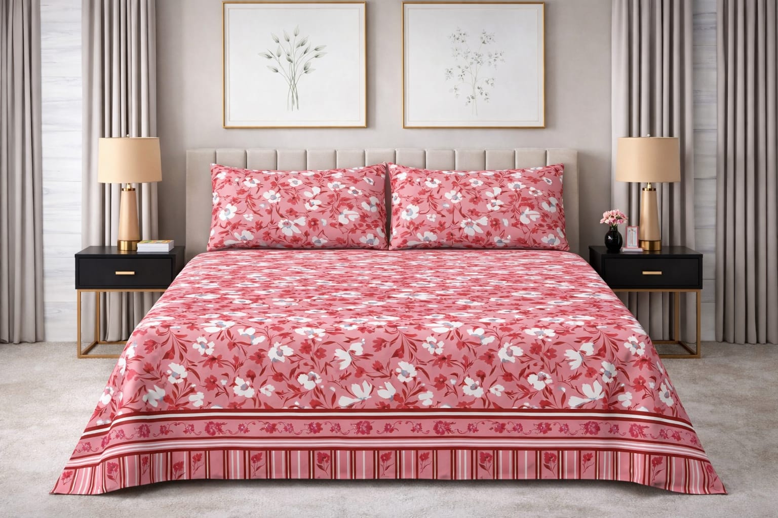 Coral Blossom — King Bedsheet Set