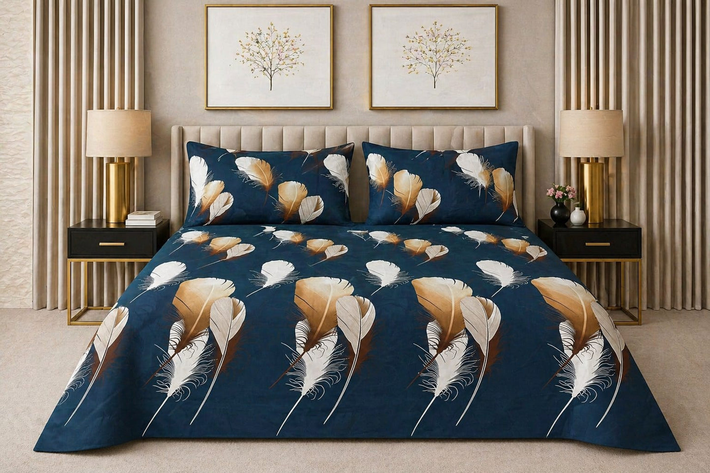 Feather Elegance — King Bedsheet Set