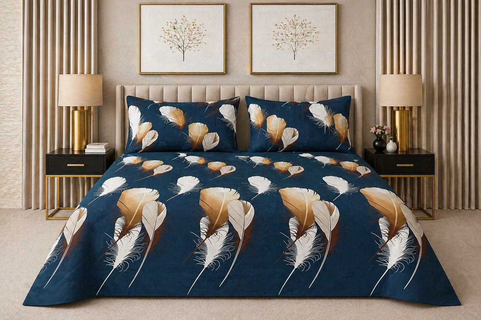 Feather Elegance — King Bedsheet Set