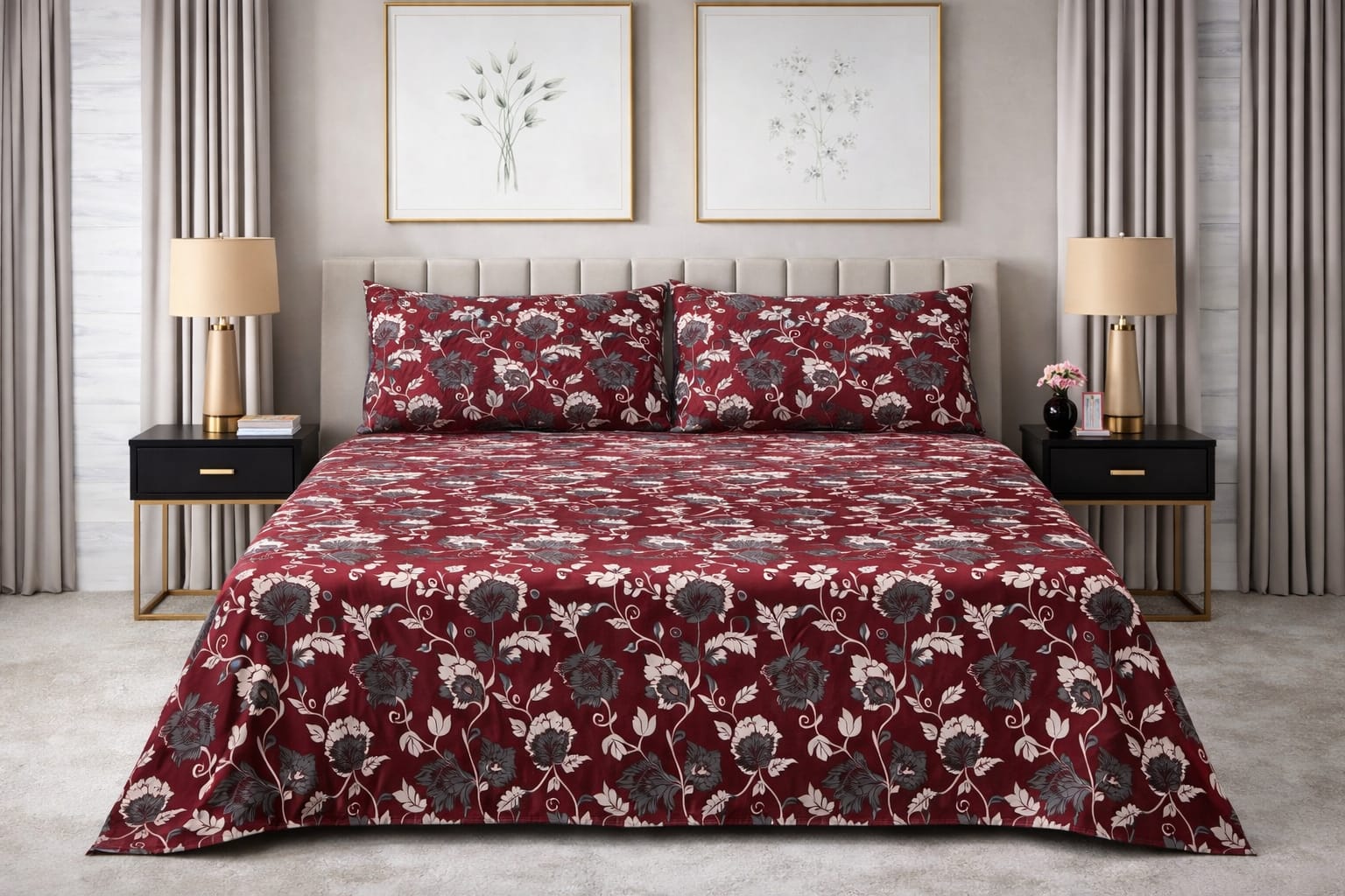 Maroon Floral Charm — King Bedsheet Set