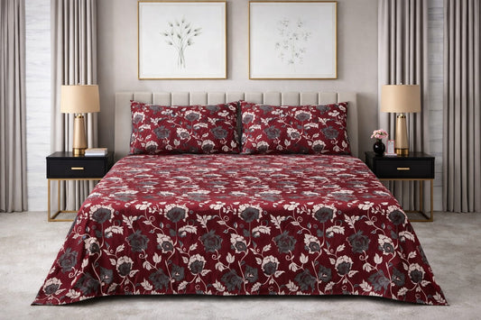 Maroon Floral Charm — King Bedsheet Set