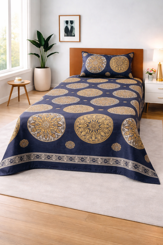 Royal Mandala Navy — Single Bedsheet Set
