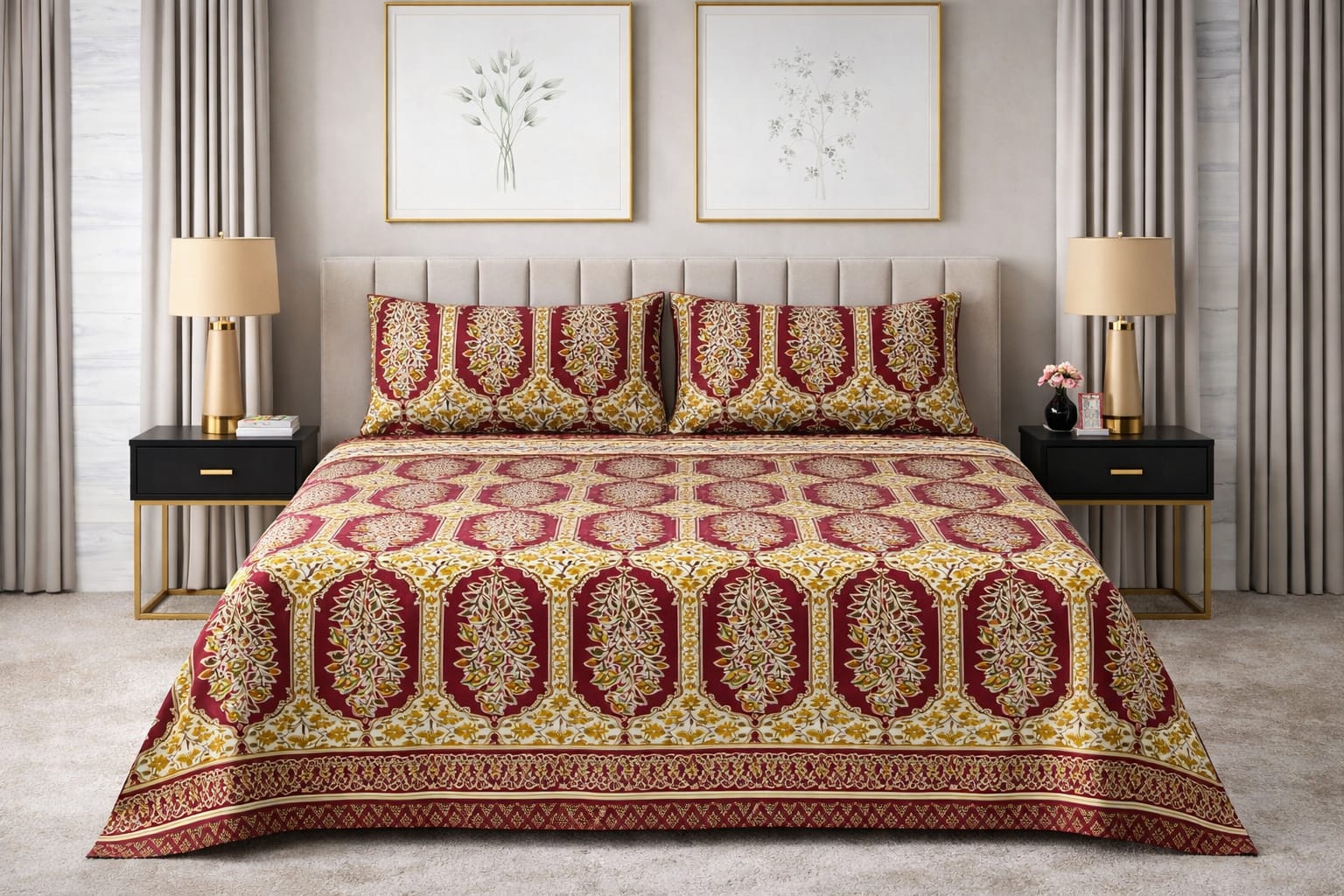Royal Marigold Red — King Bedsheet Set