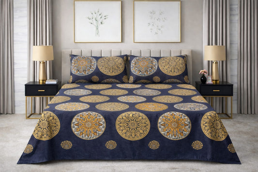 Royal Mandala Navy — King Bedsheet Set