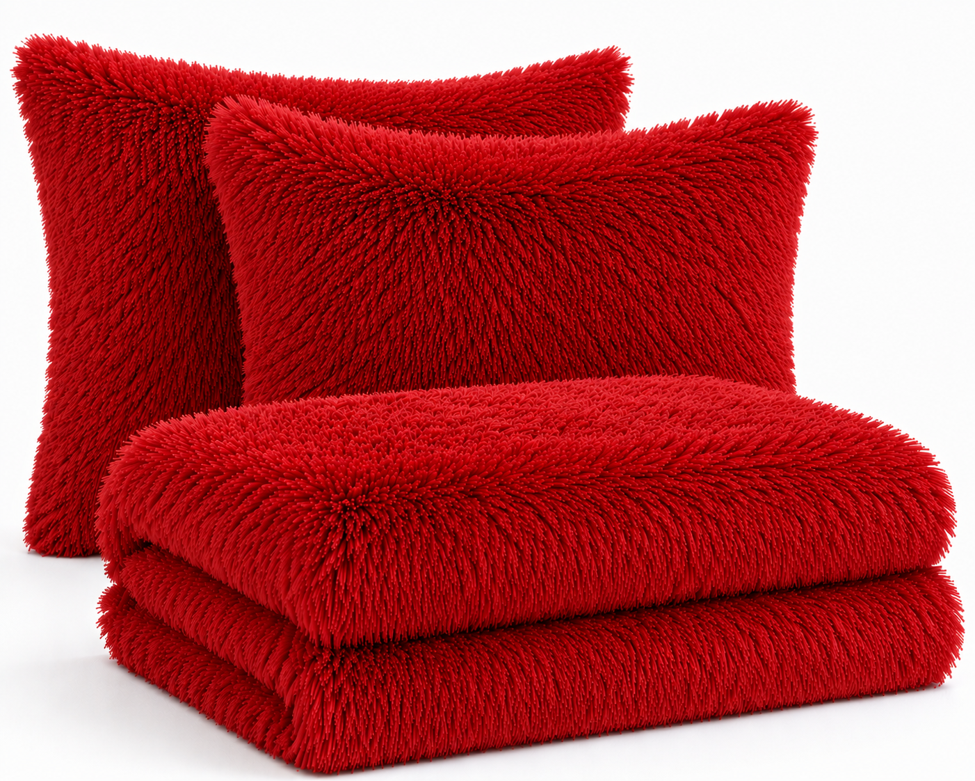 4-Piece Shaggy Quilt Set — Red — view 2