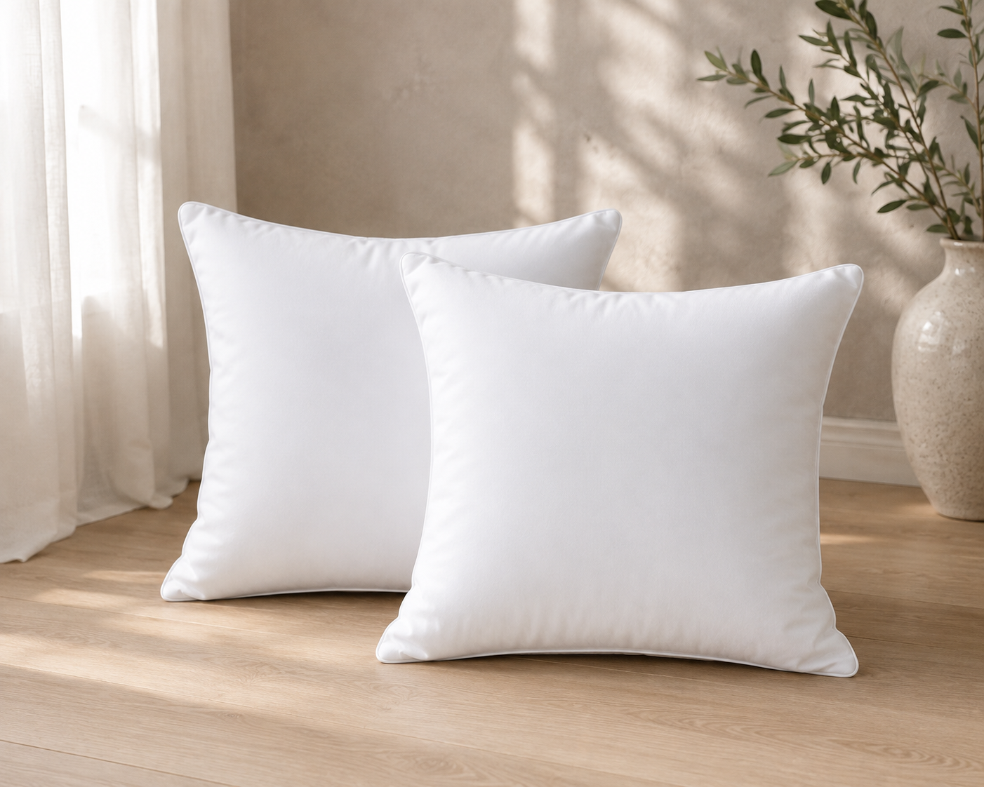 Soft white cushions stacked