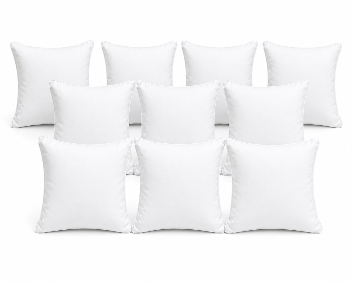 Set of soft white filled cushions — 10 pieces