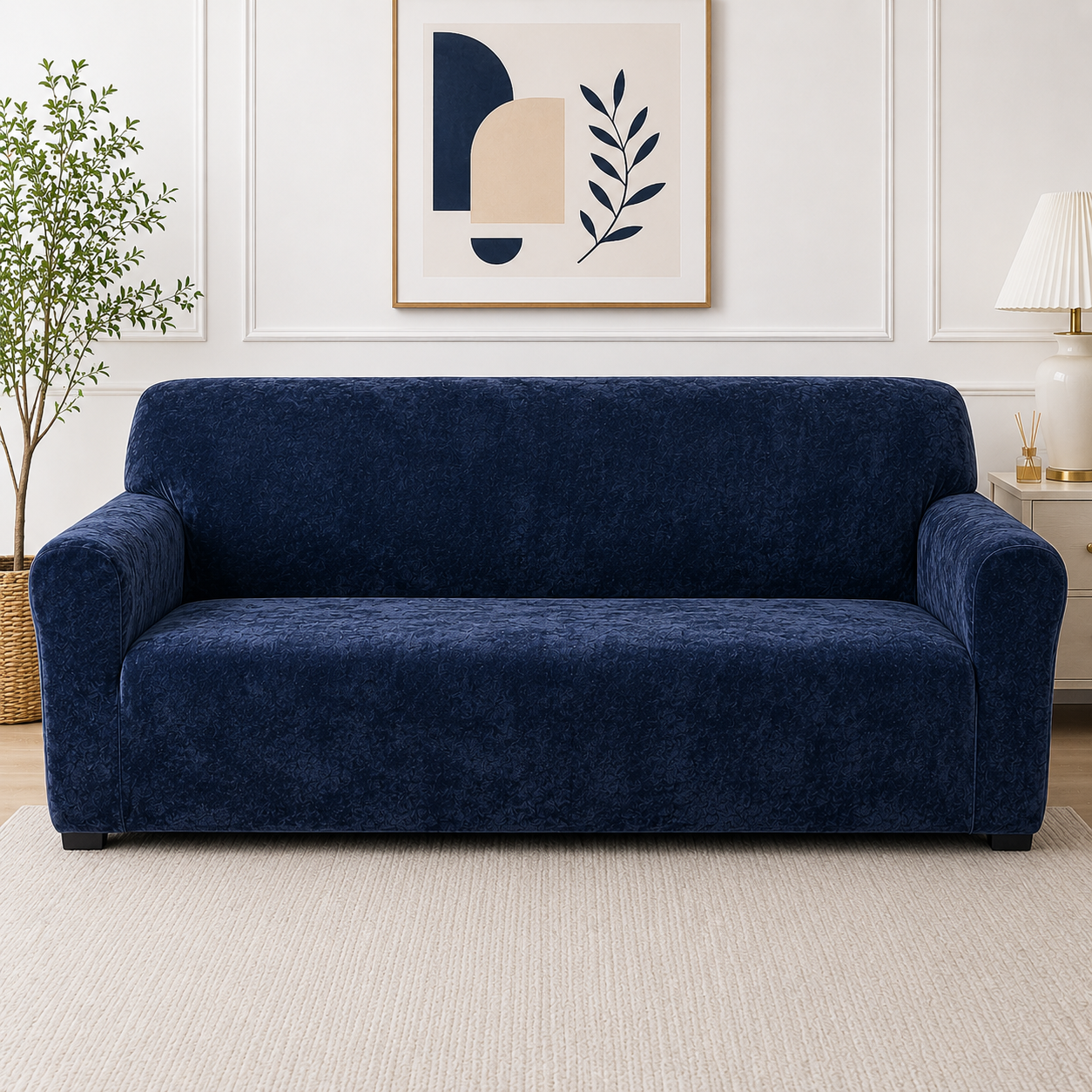 Dark Blue - Plush velvet sofa Cover