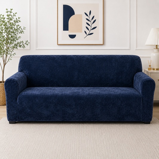 Dark Blue - Plush velvet sofa Cover