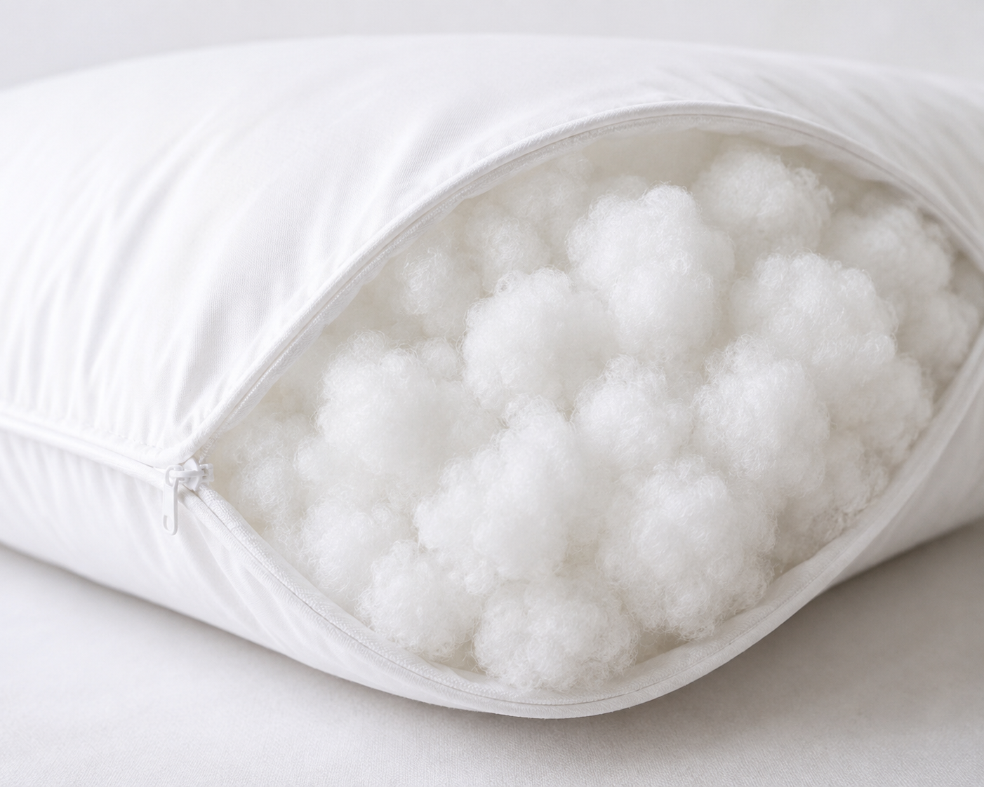 Soft white bed pillow close up