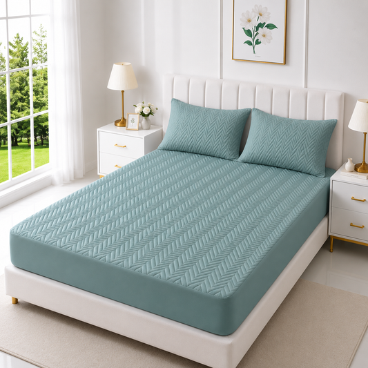 Quilted Waterproof Mattress Cover with Pillows — Grey