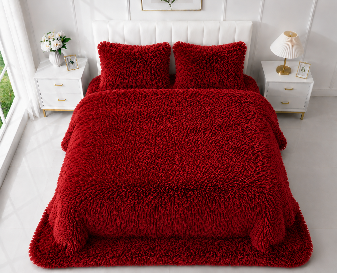 4-Piece Shaggy Quilt Set — Red — view 3