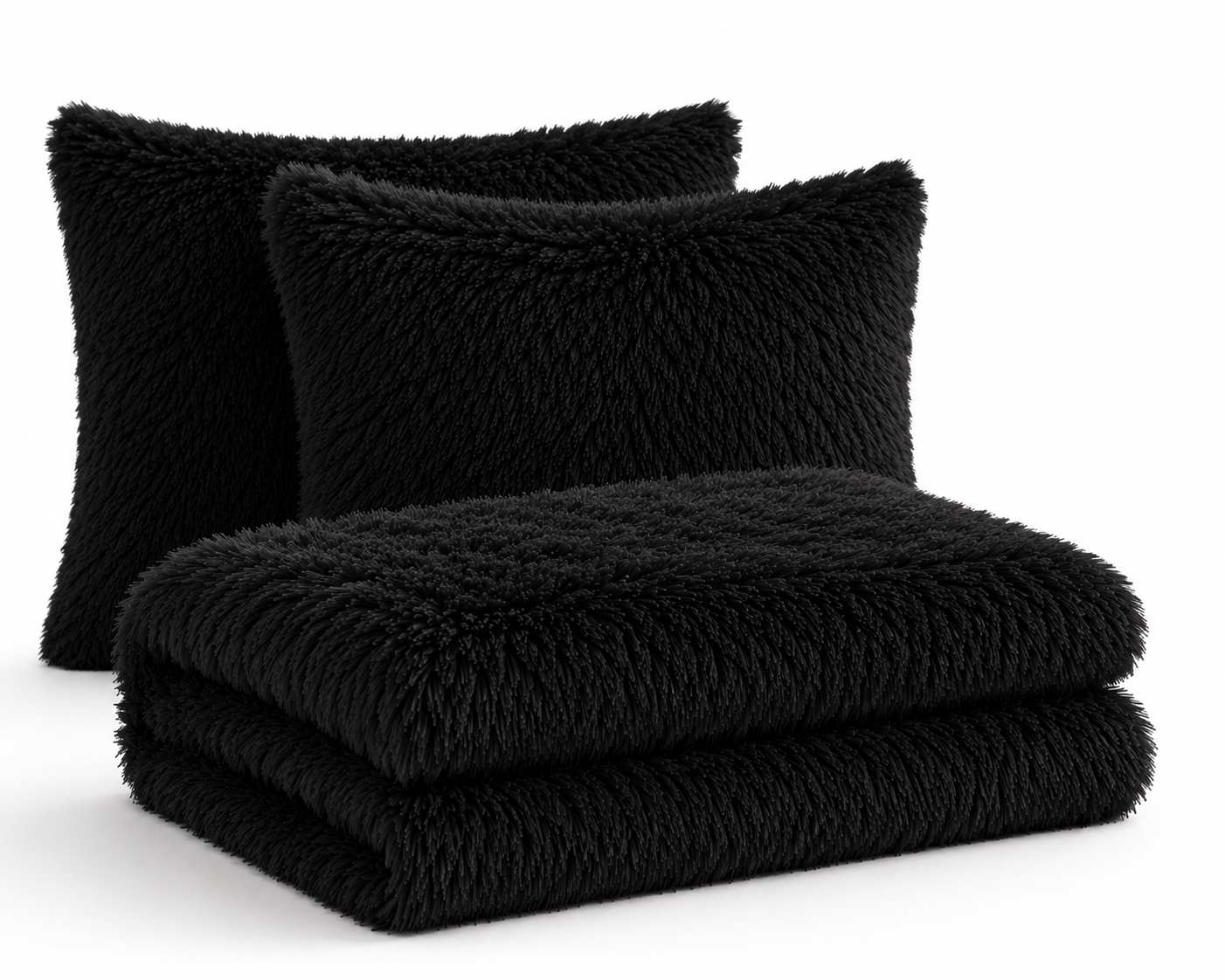 4-Piece Shaggy Quilt Set — Black — view 2