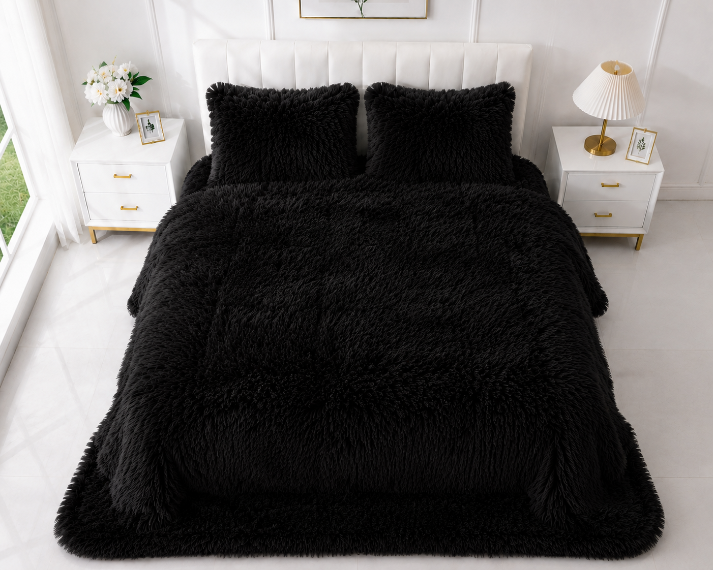 4-Piece Shaggy Quilt Set — Black — view 3