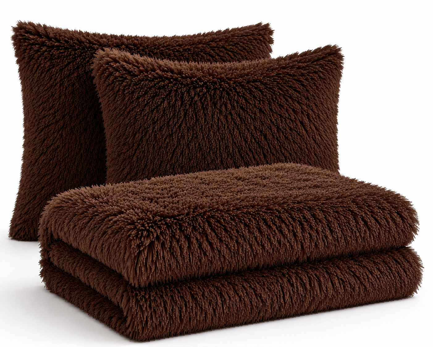4-Piece Shaggy Quilt Set — Brown — view 2