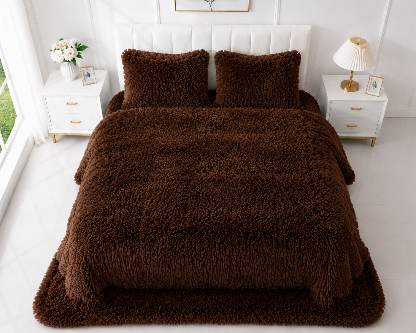 4-Piece Shaggy Quilt Set — Brown — view 3