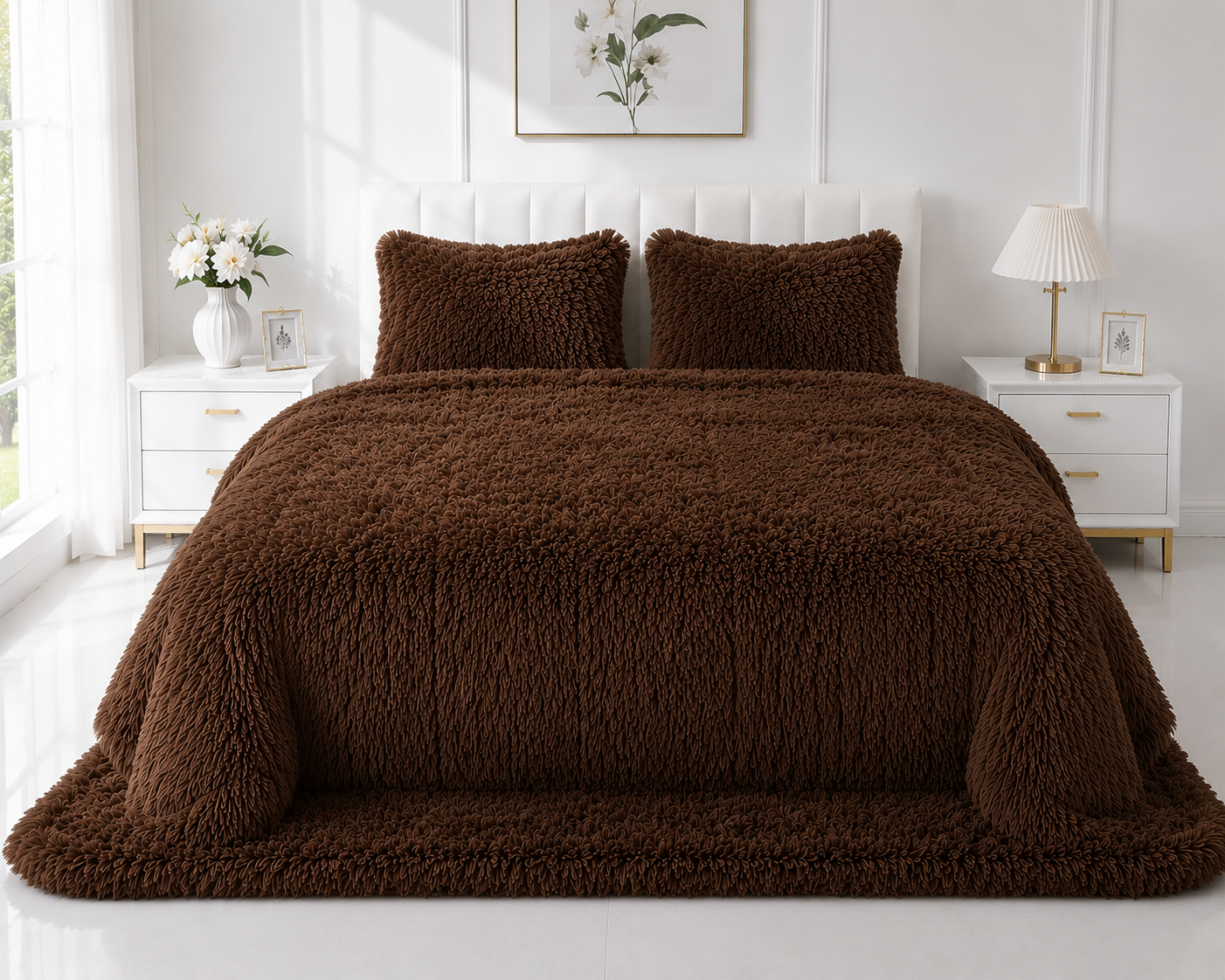 4-Piece Shaggy Quilt Set — Brown — view 4