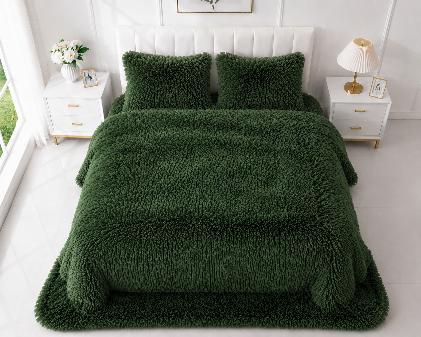 4-Piece Shaggy Quilt Set — Green — view 3