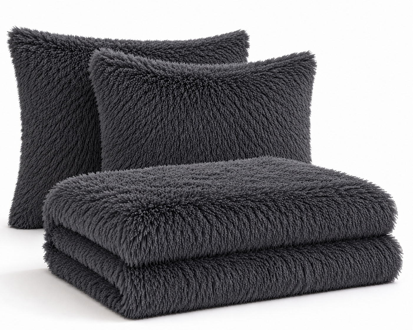 4-Piece Shaggy Quilt Set — Dark Grey — view 2