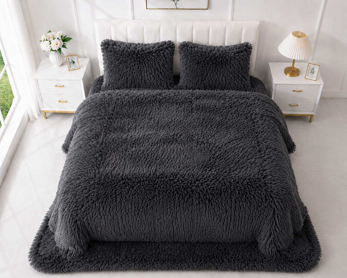 4-Piece Shaggy Quilt Set — Dark Grey — view 3