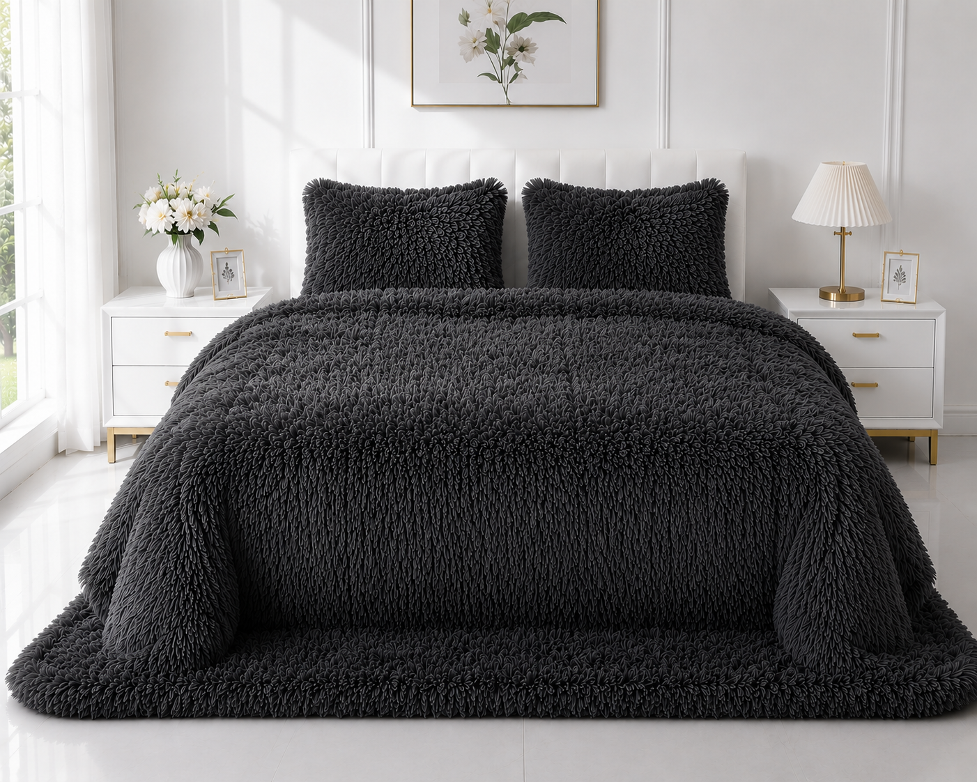 4-Piece Shaggy Quilt Set — Dark Grey — view 4