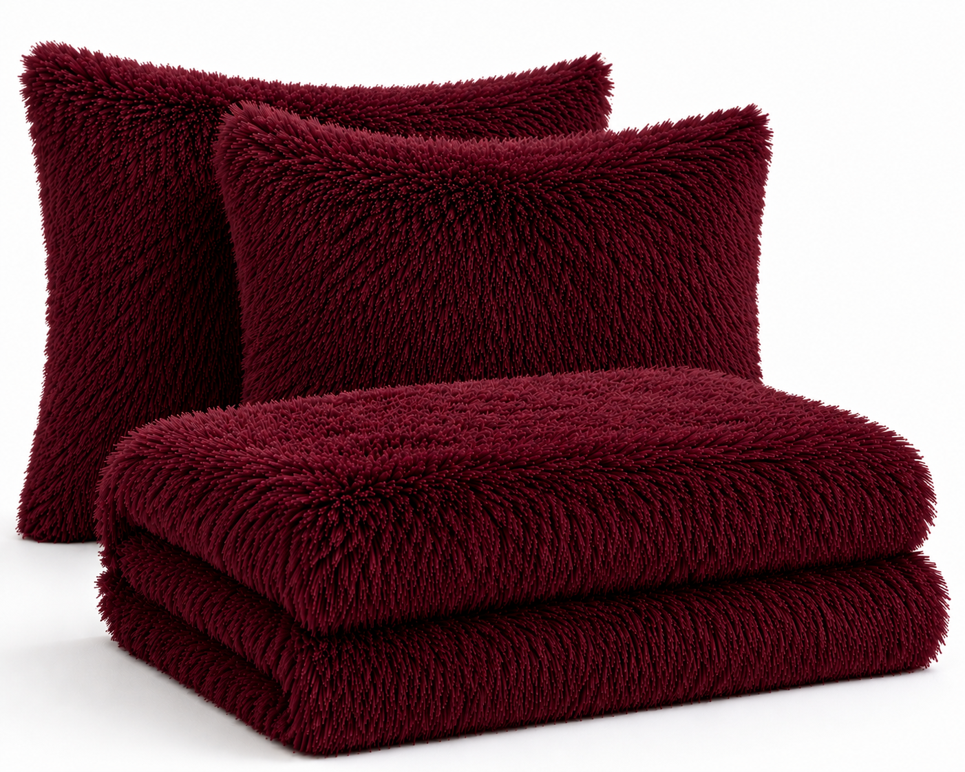 4-Piece Shaggy Quilt Set — Maroon — view 2