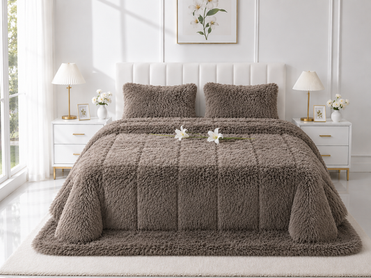 4-Piece Shaggy Quilt Set — Mouse Skin