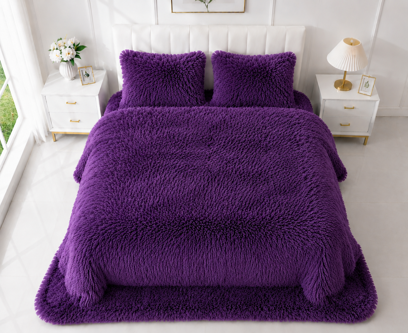 4-Piece Shaggy Quilt Set — Purple — view 3