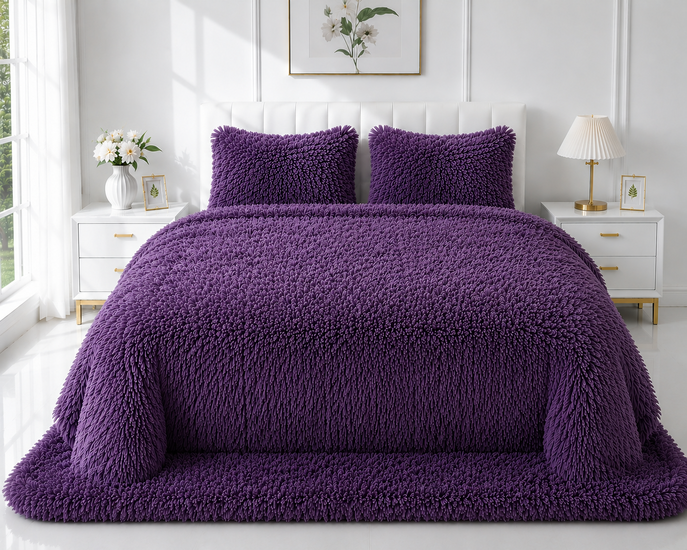 4-Piece Shaggy Quilt Set — Purple — view 4