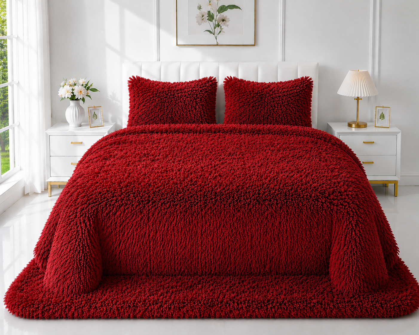 4-Piece Shaggy Quilt Set — Red — view 4