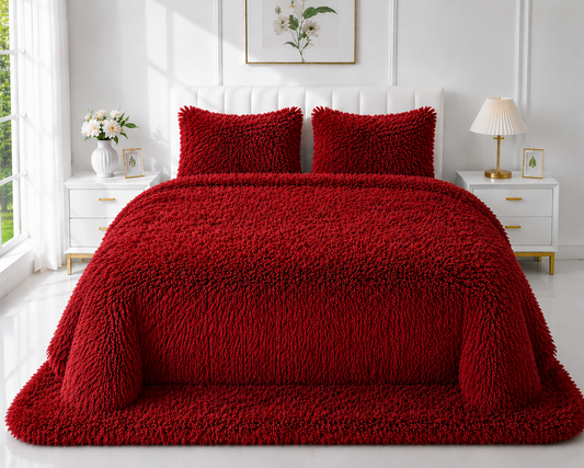 4-Piece Shaggy Quilt Set — Red — view 4