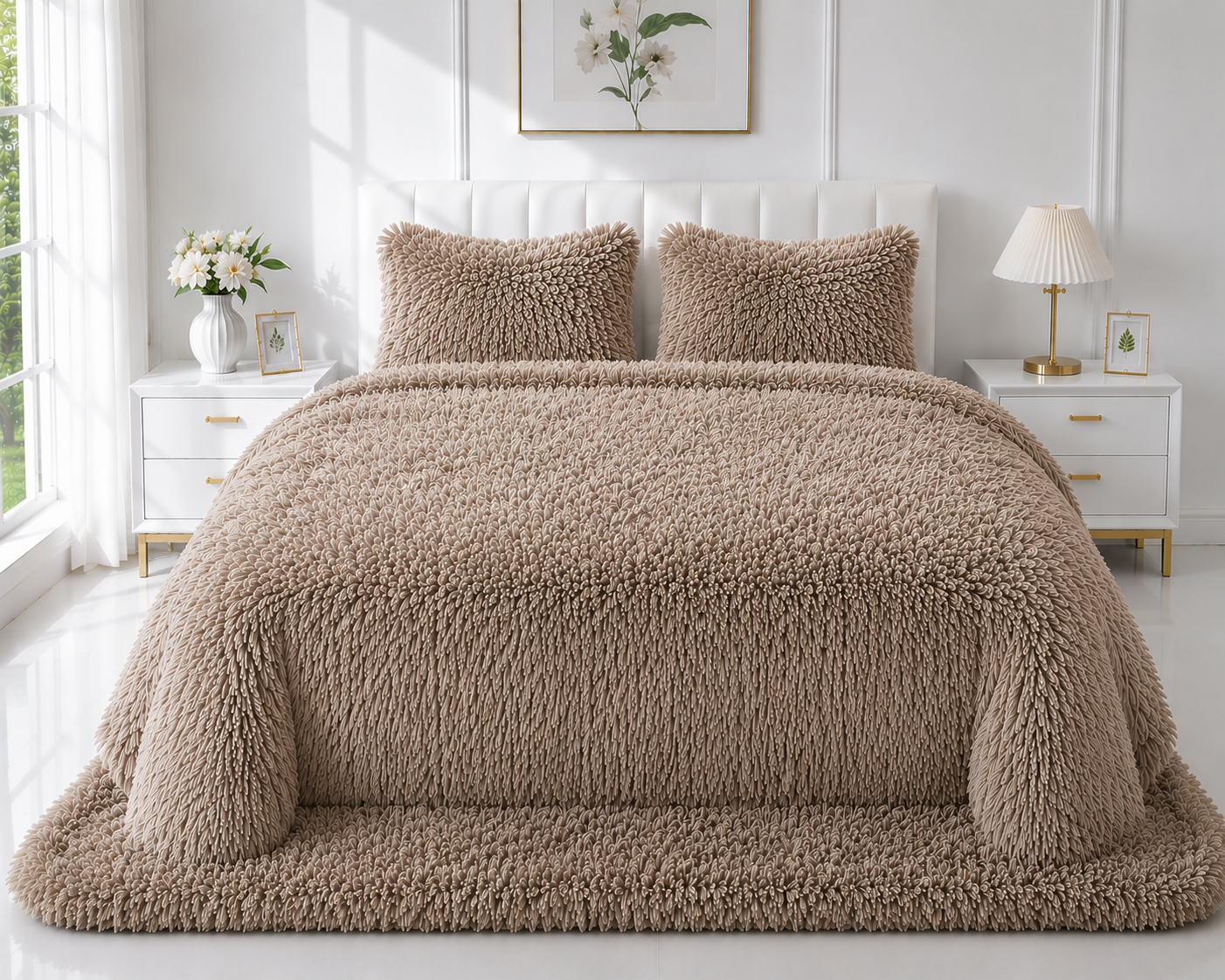 4-Piece Shaggy Quilt Set — Skin